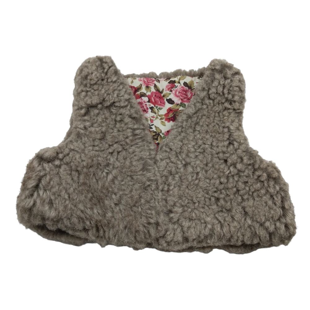 TJ Maxx Sherpa Reversible Floral Vest Size 2T Brown Pink and White